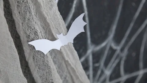 Cute black Halloween background with white paper bat Stock Footage 91697109