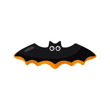 Cute black Halloween bat vector illustration with orange wings outline isolat Stock Illustration
