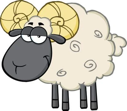 Cute Black Head Ram Sheep Cartoon Mascot Character Stock Illustration
