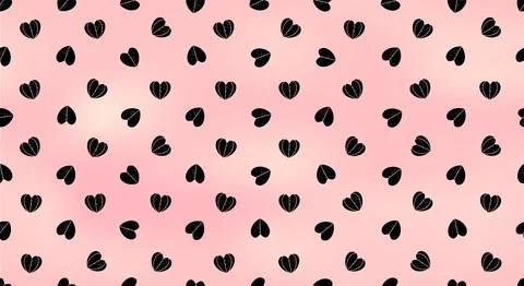 Cute black heart, love pattern. Geometric hipster wallpaper with polka dot .. Stock Illustration