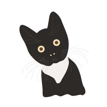 A cute black kitten with large light yellow eyes. Stock Illustration
