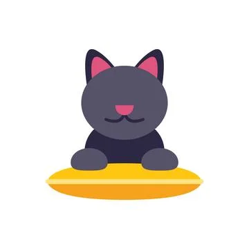 Cute black kitten relaxing on yellow soft pillow, adorable feline enjoying .. Stock Illustration