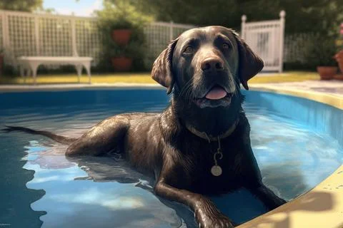 Cute Black Lab Cooling Off in a Pool Illustrazione stock