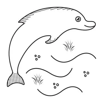 Cute black line dolphin Stock Illustration