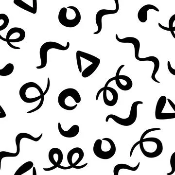 Cute black line squiggle doodle seamless pattern, abstract vector illustration イラスト素材