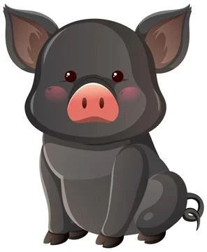 Cute Black Piglet Sitting Cartoon Vector Illustration Stock Illustration