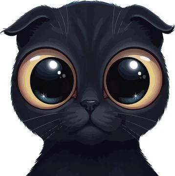 Cute Black Scottish Fold Cat with Big Round Eyes - Adorable Kitten Portrait Stock Illustration