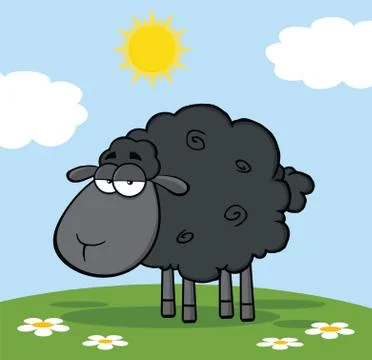 Cute Black Sheep On A Meadow Illustrazione stock