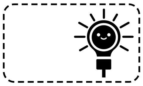 Cute black smiling light bulb vector icon in black rectangular Stock Illustration