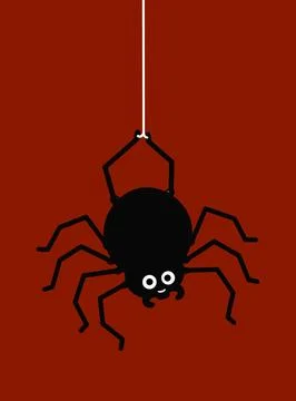 Cute Black Spider Hanging on a String Stock-Illustration