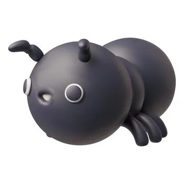 Cute black spider realistic 3D plastic style vector icon, cartoon smiling insect Stock Illustration