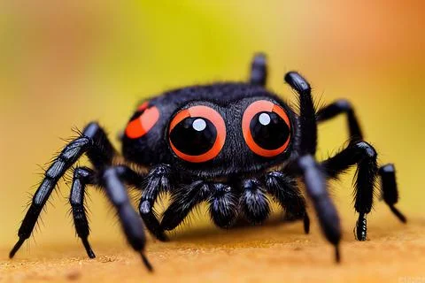Cute black spider with red big eyes Stock Illustration