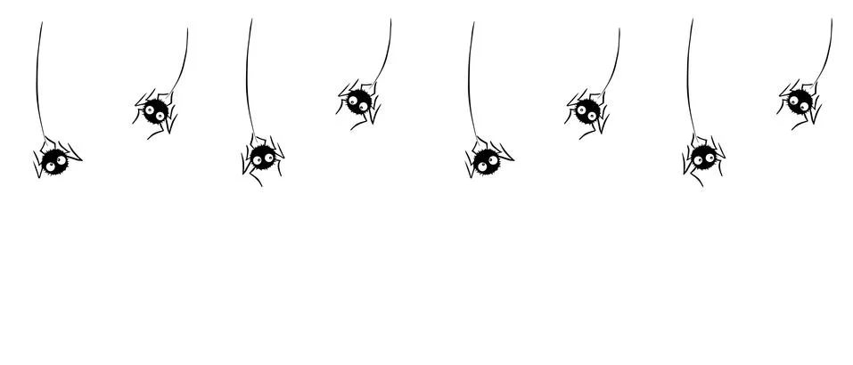 Cute black spiders dangle and swing on the web. Hand drawn. Halloween vector  Stock Illustration