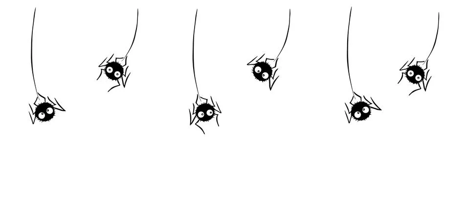 Cute black spiders dangle and swing on the web. Hand drawn. Halloween vector  Stock Illustration