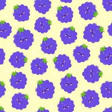 Cute blackberry fruit pattern with smiling faces Illustrazione stock