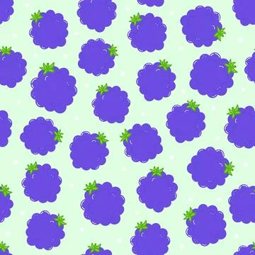 Cute blackberry fruit seamless pattern on light green background Stock Illustration
