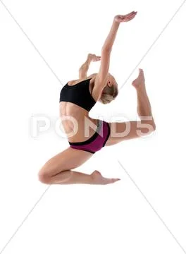 Cute blond woman jump high in fitness cloth Stock Photos