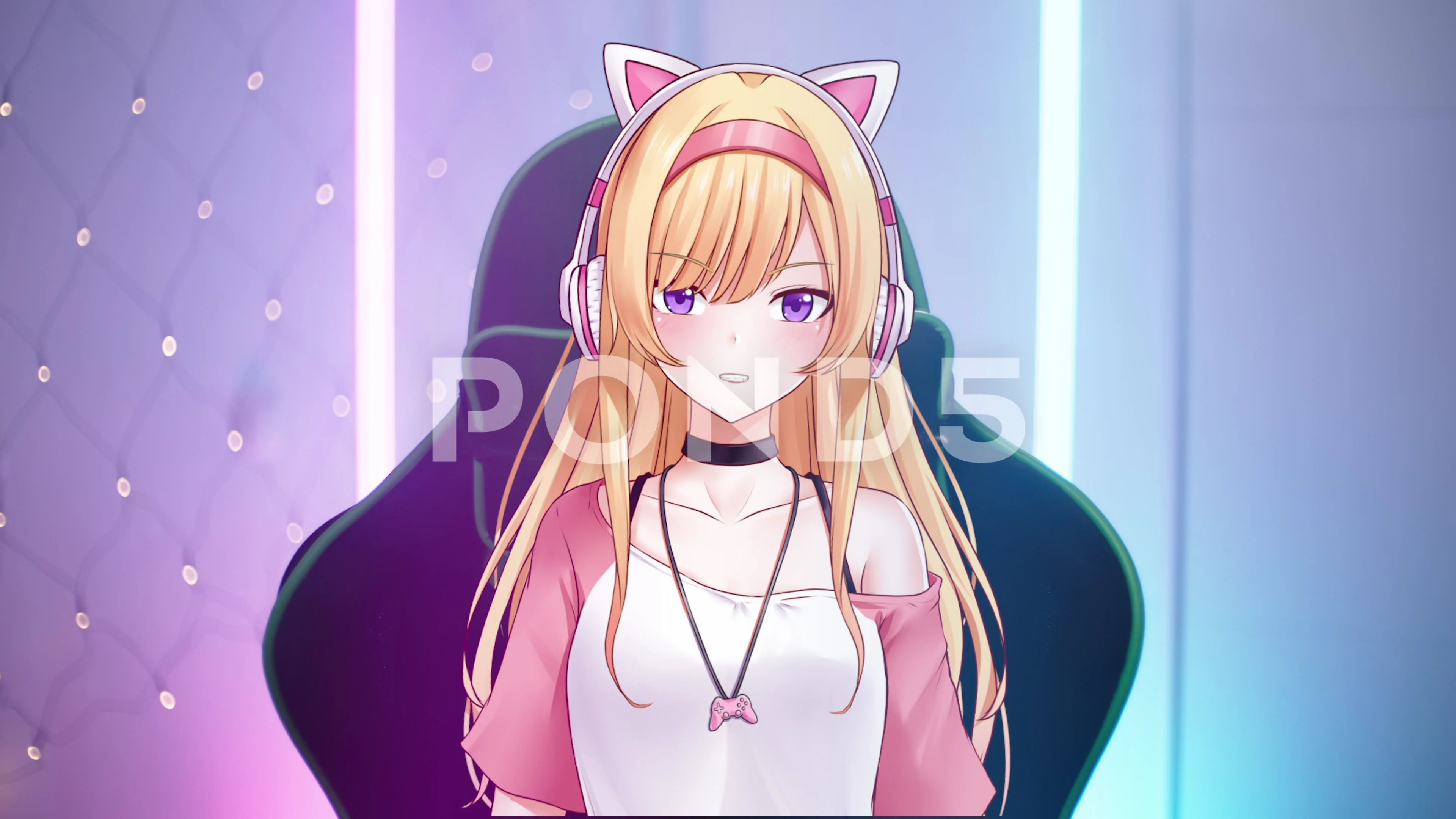 kawaii anime beautiful girl, long blonde shimmering