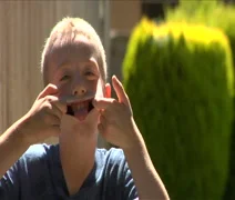 Little Blond Boy Making Scared Face Stock Photo, Picture and