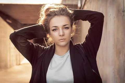Cute blonde posing and looking sexy towards the camera. close-up Stock Photos