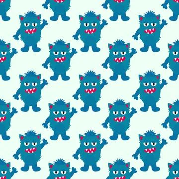 Cute blue alien or monster seamless pattern for kids design. Stock Illustration