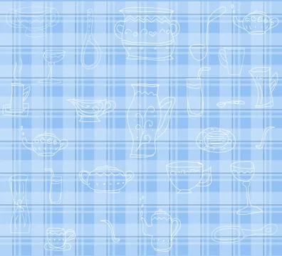 Cute blue background with kitchen utensils vector Stock Illustration