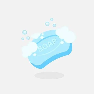 Cute of Blue Bar Soap with Bubbles and Foam Vector Illustration Cartoon Design Stock Illustration