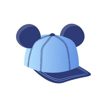 Cute blue baseball cap with mouse ears for kids on white Stock Illustration
