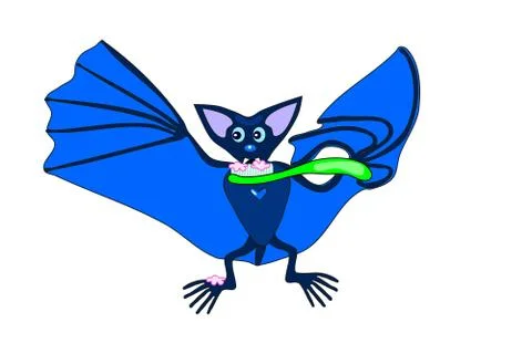 Cute blue bat brushing teeth Stock Illustration
