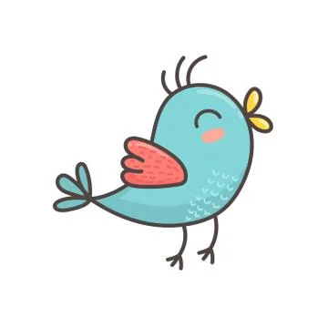 Cute blue bird isolated element. Flying bird character in cartoon style Stock Illustration