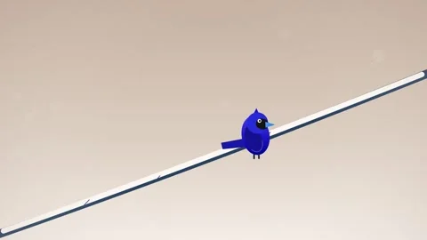 Cute Blue Bird Sitting on Wire Minimalist Vector Animation Video stock 347967028