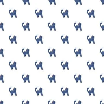 Cute blue cat pattern creating a seamless background Illustrazione stock