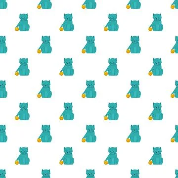 Cute blue cat playing yellow ball seamless pattern 库存插图