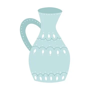 Cute blue ceramic jug design element flat cartoon illustration. Capacity for  Stock Illustration