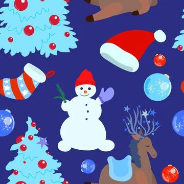 Cute blue Christmas seamless pattern with snowman Illustrazione stock