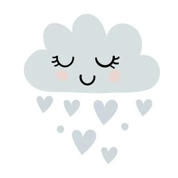 Cute blue cloud with heart-shaped drops. Sweet illustration for a newborn Stock Illustration