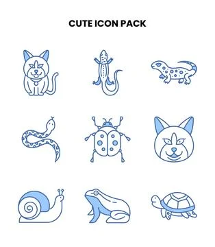 Cute Blue Color Vector Icons Pack Stock Illustration
