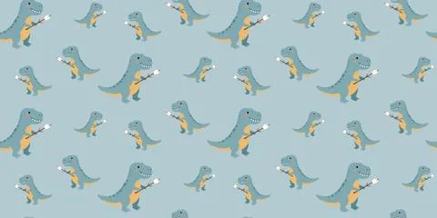 Cute blue dinosaur seamless pattern with playful design on soft background Stock Illustration
