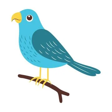 Cute Blue Eagle Hawk Falcon Bird Animal Cartoon Character Perched on Tree B.. Stock Illustration