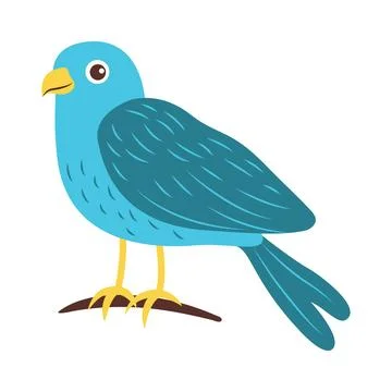 Cute Blue Eagle Hawk Falcon Bird Animal Cartoon Character Perched on Tree B.. 스톡 일러스트