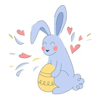 Cute blue Easter bunny with Easter egg. Spring concept. Cute Easter illustration Stock Illustration