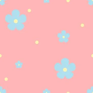 Cute Blue Flower Seamless Pattern on Pink Background Playful Floral Design Stock Illustration