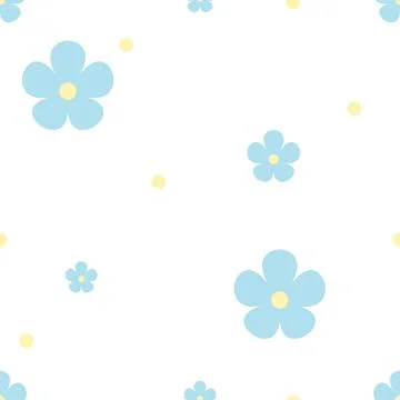 Cute Blue Flower Seamless Pattern on White Background Minimal Floral Design 库存插图