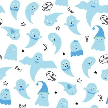 Cute blue ghosts on an white background. Illustration of a happy Halloween. S Illustrazione stock