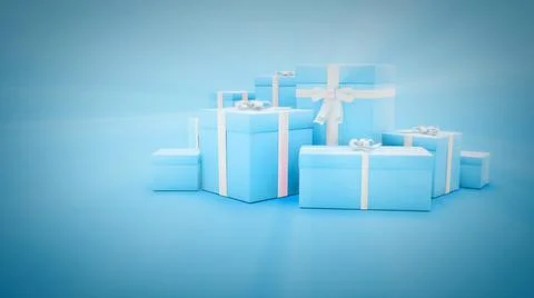 Cute blue holiday present boxes - object 3D illustration Stock Illustration
