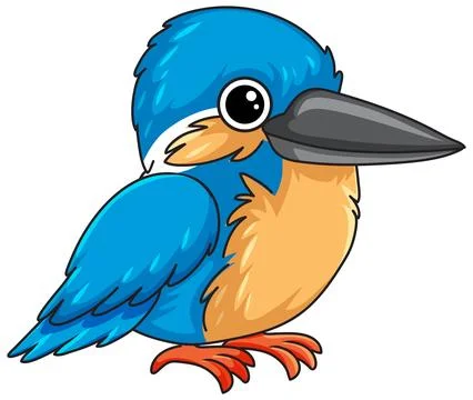 Cute Blue Kingfisher Bird Vector Illustration Isolated on White Background Stock Illustration