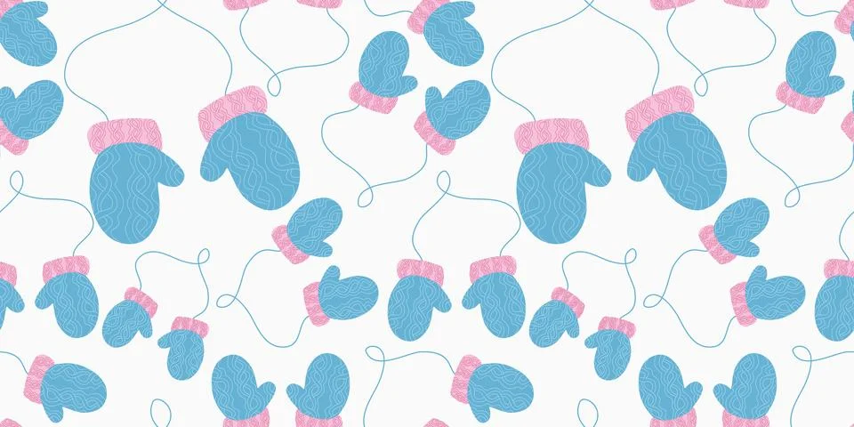 Cute blue mitten seemless pattern. Vector flat illustration. Background for.. Stock Illustration