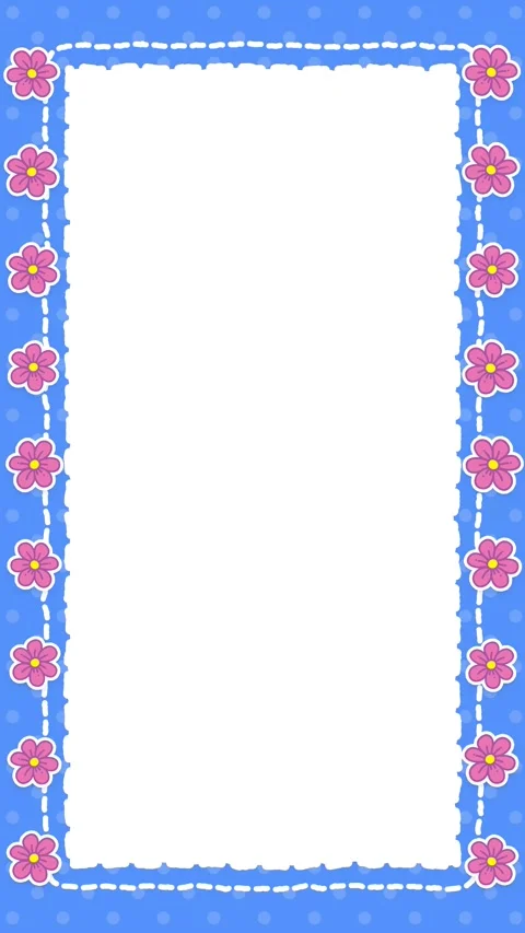 Cute Blue Notebook Torn Paper Frame with Pink Flowers Loop Animation Stock Footage 346435928