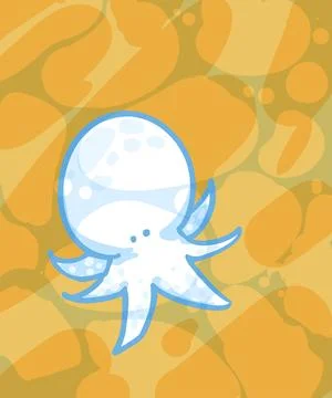 Cute Blue Octopus on Orange Pattern Background Illustration イラスト素材