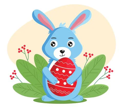 Cute blue rabbit with easter egg Stock Illustration
